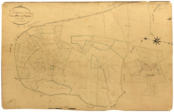 Dampierre-sous-Bouhy, cadastre ancien : plan parcellaire de la section H dite de Rognon, feuille 2