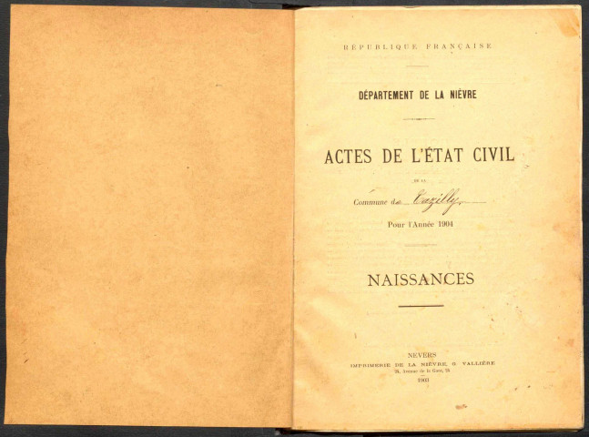 Tazilly : actes d'état civil.