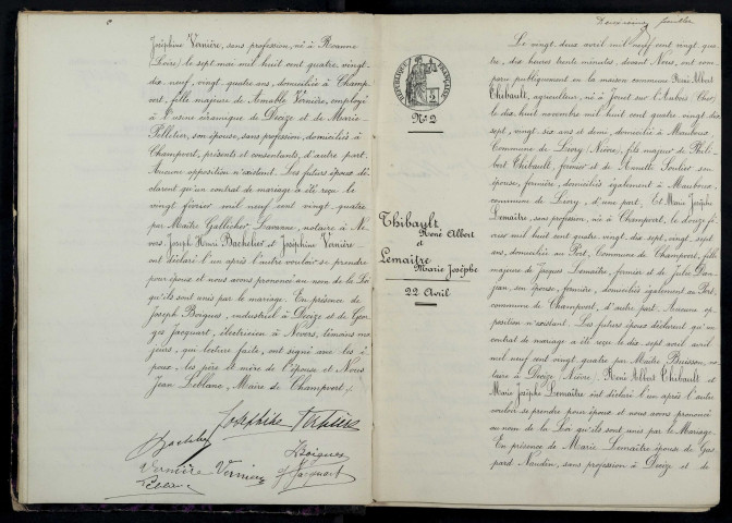 Champvert : actes d'état civil.