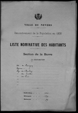 Nevers, Section de la Barre, 17e sous-section : recensement de 1906