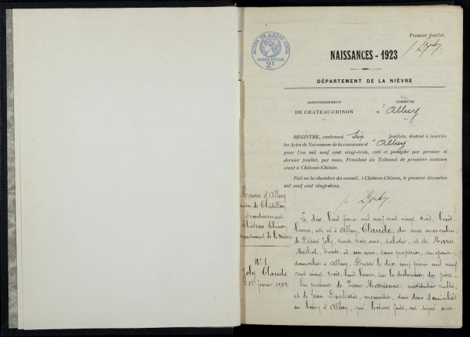 Alluy : actes d'état civil.