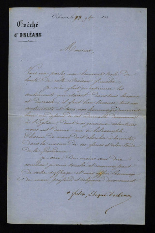 DUPANLOUP (Félix), évêque d'Orléans (1802-1878) : 11 lettres.