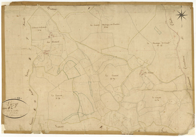 Luzy, cadastre ancien : plan parcellaire de la section E dite de la Chaise et des Baudins, feuille 7