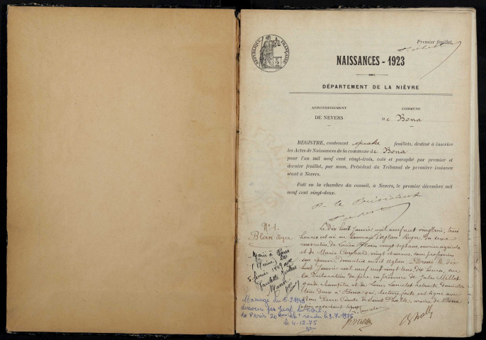Bona : actes d'état civil.