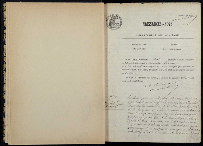 Dornes : actes d'état civil.