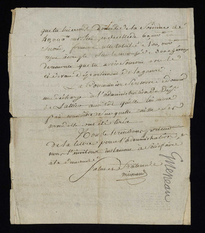 Défense nationale (transports militaires, postes, remontes), réquisition de chevaux : lettre de la commission au citoyen Hérry fournisseur.