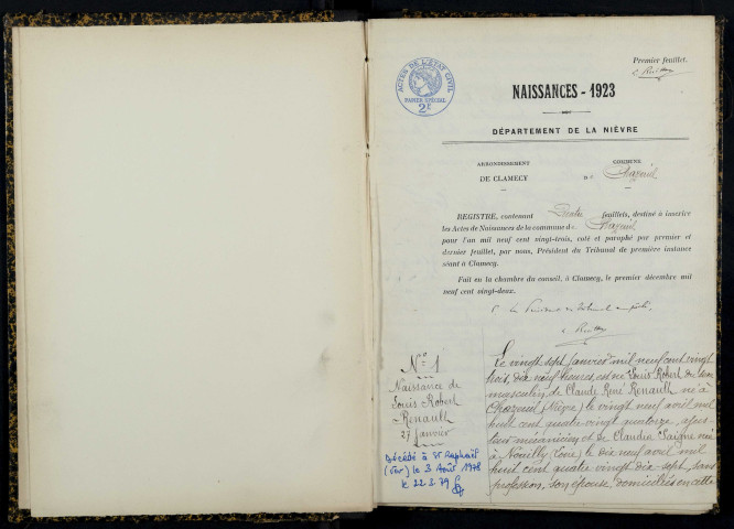 Chazeuil : actes d'état civil.