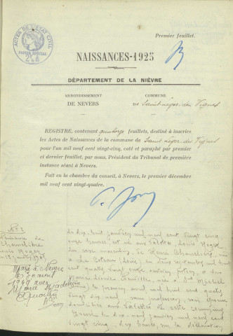 Saint-Léger-des-Vignes : actes d'état civil (naissances).