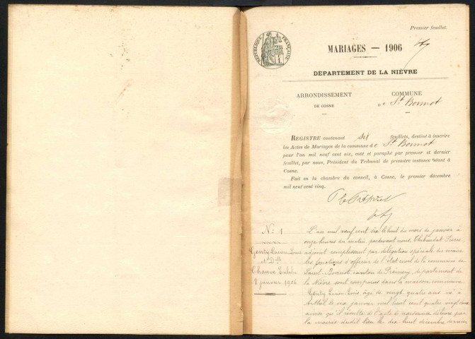 Saint-Bonnot : actes d'état civil.