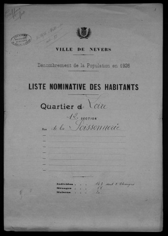 Nevers, Quartier de Loire, 12e section : recensement de 1926