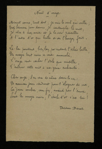 BARAT (Théodore), étudiant et poète (né en 1879) : 3 lettres, manuscrits.