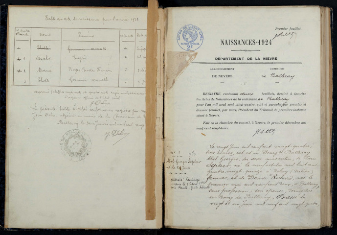 Balleray : actes d'état civil.