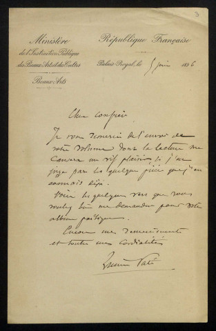 PATÉ (Lucien), poète et critique (né en 1845) : 4 lettres, manuscrit.