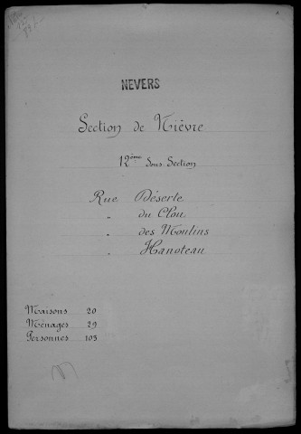 Nevers, Section de Nièvre, 12e sous-section : recensement de 1901