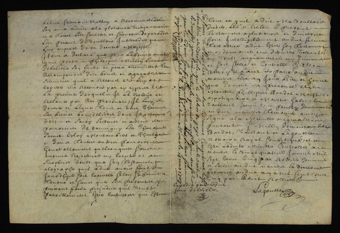 Succession Millin. - Donation de revenus bourdeliers par Claude Millin : copie du testament du 24 janvier 1705 en faveur de Philippe Millin.