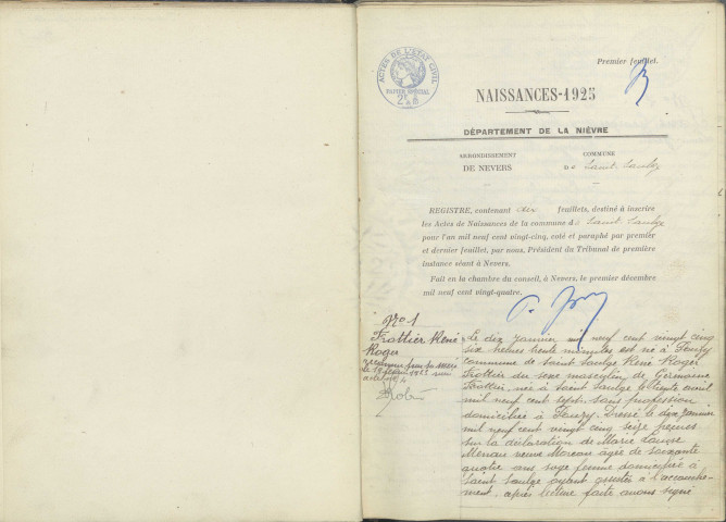 Saint-Saulge : actes d'état civil (naissances).