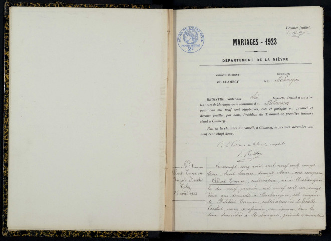 Michaugues : actes d'état civil.