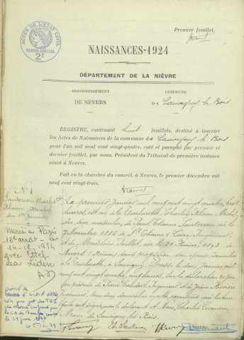 Sauvigny-les-Bois : actes d'état civil.