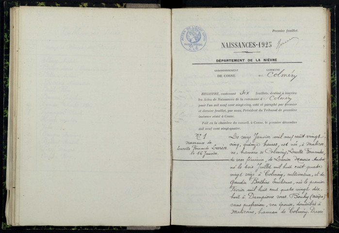 Colméry : actes d'état civil.