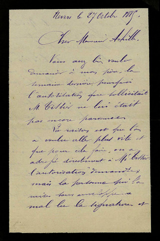 DESTÈVE (Émile), employé à la Préfecture de la Nièvre (1860-1909) : 91 lettres, 2 cartes postales illustrées.
