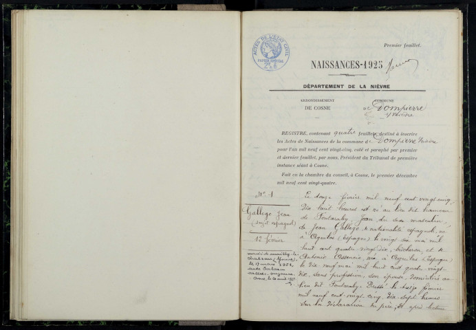 Dompierre-sur-Nièvre : actes d'état civil.