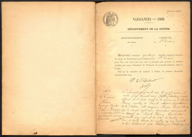 Saint-Vérain : actes d'état civil.