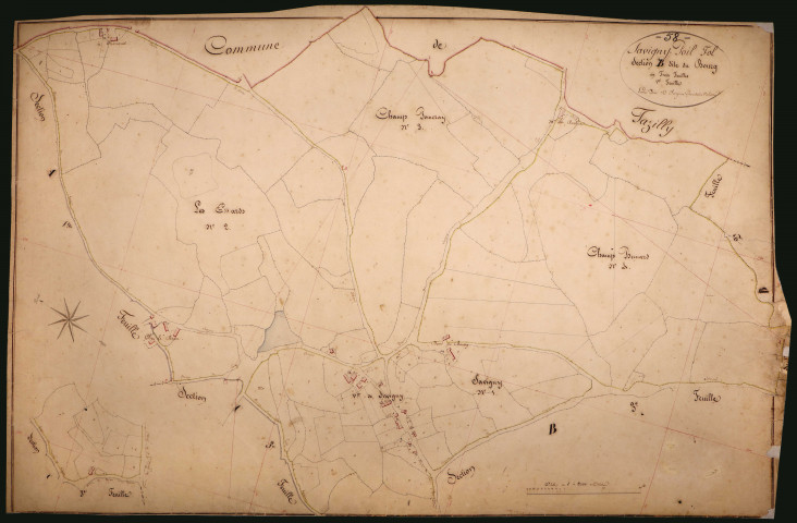Savigny-Poil-Fol, cadastre ancien : plan parcellaire de la section B dite du Bourg, feuille 1
