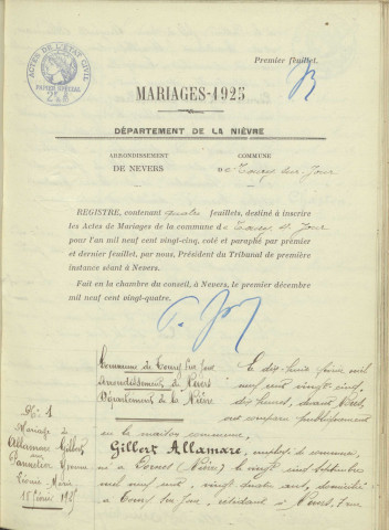 Toury-sur-Jour : actes d'état civil.