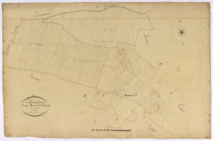 Champlemy, cadastre ancien : plan parcellaire de la section A dite de Bourras la Grange, feuille 1