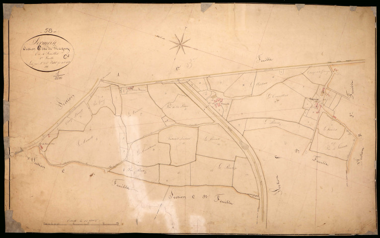 Sermoise-sur-Loire, cadastre ancien : plan parcellaire de la section C dite de Plagny, feuille 1