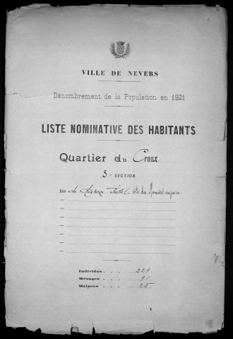 Nevers, Quartier du Croux, 8e section : recensement de 1921