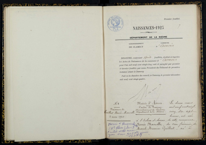 Asnois : actes d'état civil.