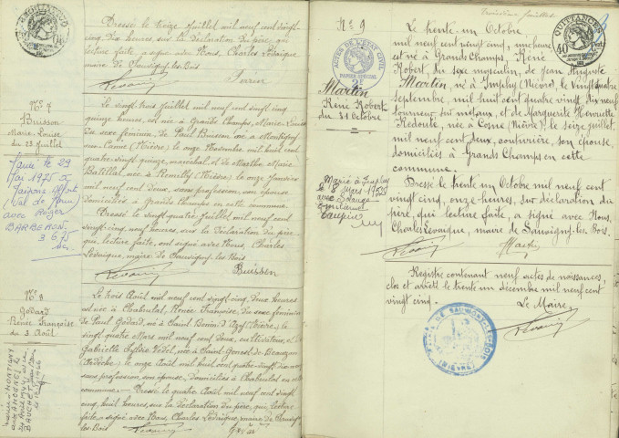 Sauvigny-les-Bois : actes d'état civil.