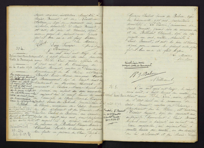 Saint-Bonnot : actes d'état civil, table décennale.