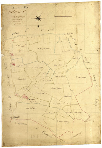 Diennes-Aubigny, cadastre ancien : plan parcellaire de la section F dite de Chevanne, feuille 1