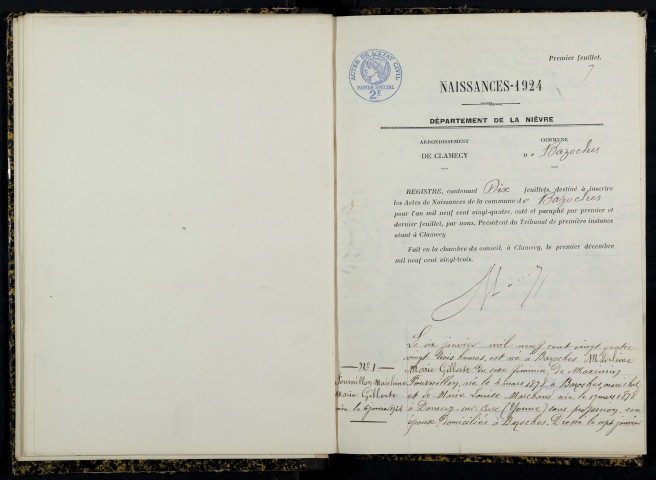 Bazoches : actes d'état civil.