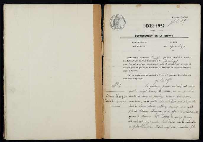 Garchizy : actes d'état civil (décès).