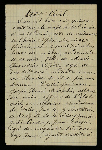 LEFÈVRE (Thérèse), enfant assistée de la Seine, à Guérigny (Nièvre) (née en 1881) : 3 lettres.