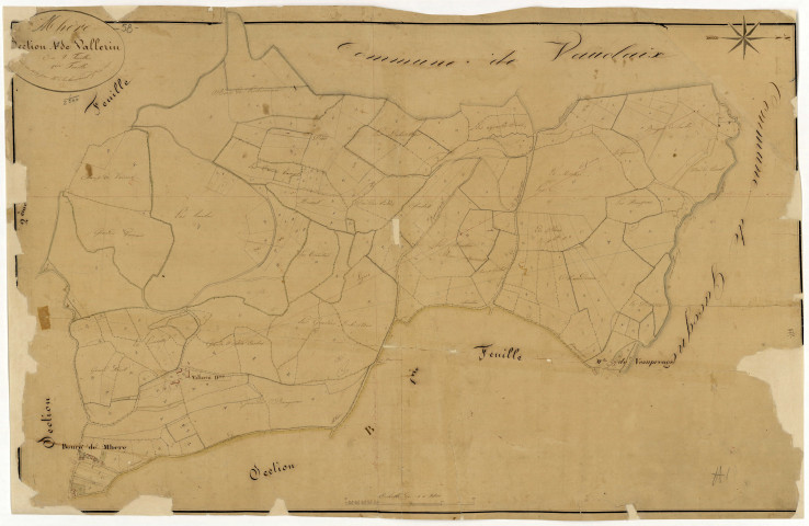 Mhère, cadastre ancien : plan parcellaire de la section A dite de Vallerin, feuille 1