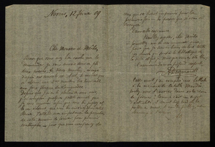 DRAMARD (Auguste), poète à Nevers (1888-1942) : 1 lettre, manuscrits.