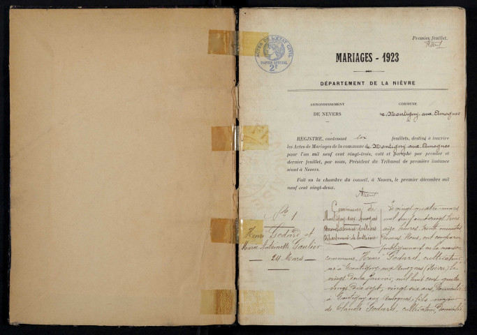 Montigny-aux-Amognes : actes d'état civil.