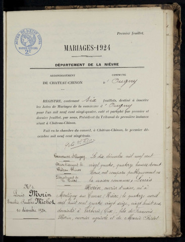 Ougny : actes d'état civil.