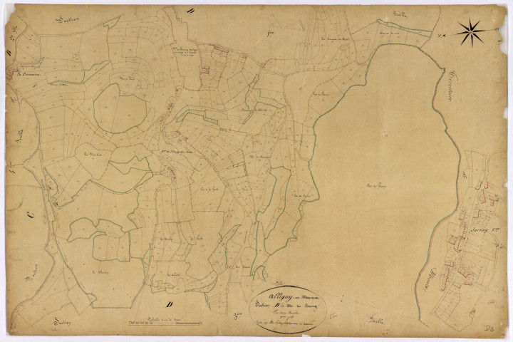 Alligny-en-Morvan, cadastre ancien : plan parcellaire de la section D dite du Bourg, feuille 2