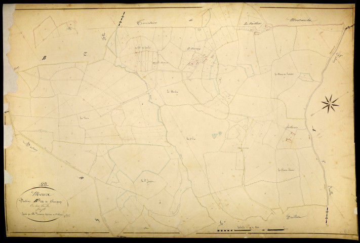 Moux-en-Morvan, cadastre ancien : plan parcellaire de la section B dite de Chevigny, feuille 3