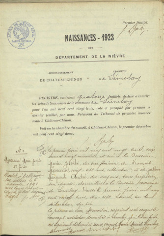 Sémelay : actes d'état civil.