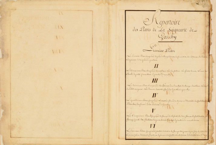 Renouvellement du "livre des plans de la rente noble, cour et châtellenie de Guerchy" : atlas terrier.