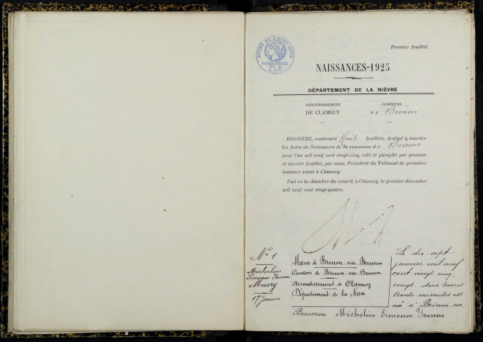 Brinon-sur-Beuvron : actes d'état civil.
