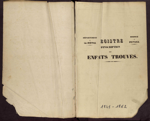 Enfants trouvés, admission de 1841 à 1861 : registre d'inscription.