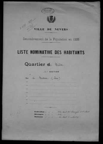Nevers, Quartier de Nièvre, 3e section : recensement de 1926