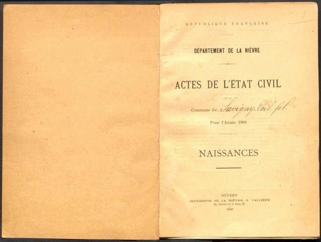 Savigny-Poil-Fol : actes d'état civil.